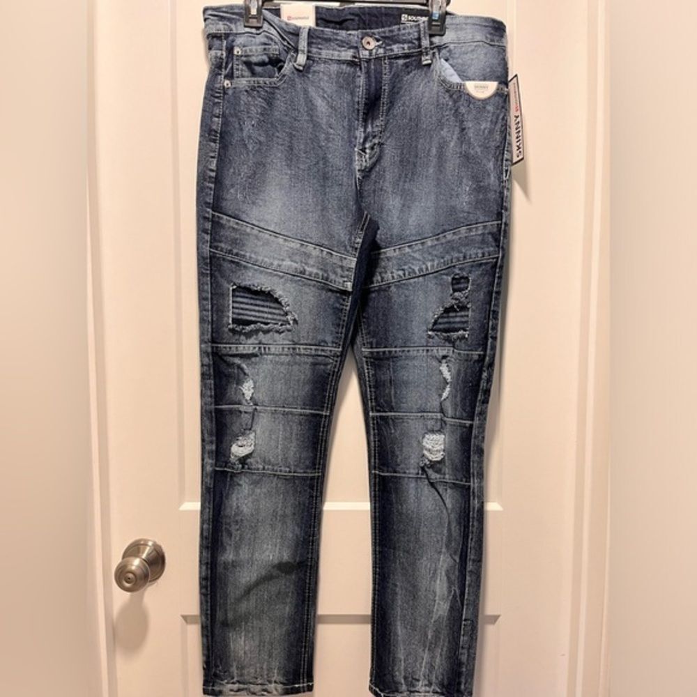 South Pole Men's Skinny Jeans Patches Distressed Denim Flex 4Way Stretch 36/30